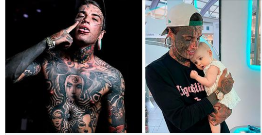 One cute thing after another: a 24-year-old man with a lot of tattoos gets rid of them for his daughter.